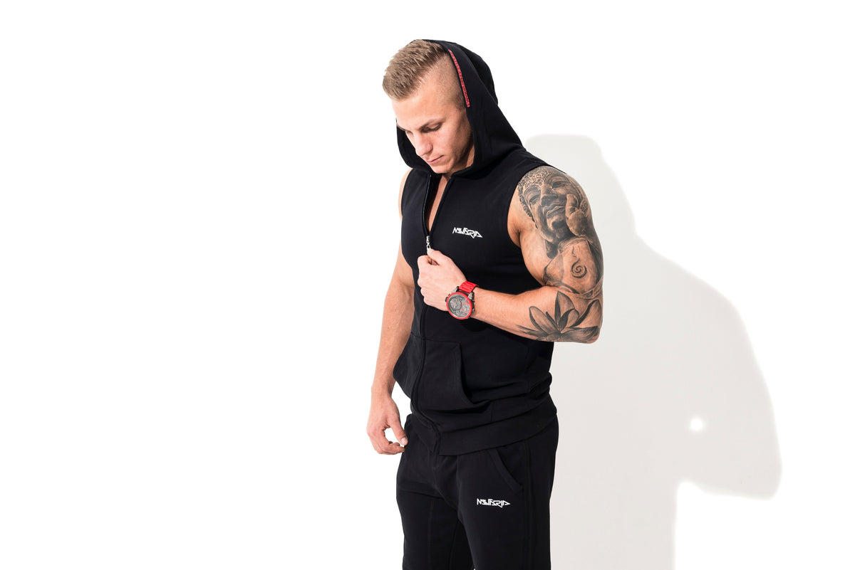 Mutaria Zip Sleeveless Hoodie Black