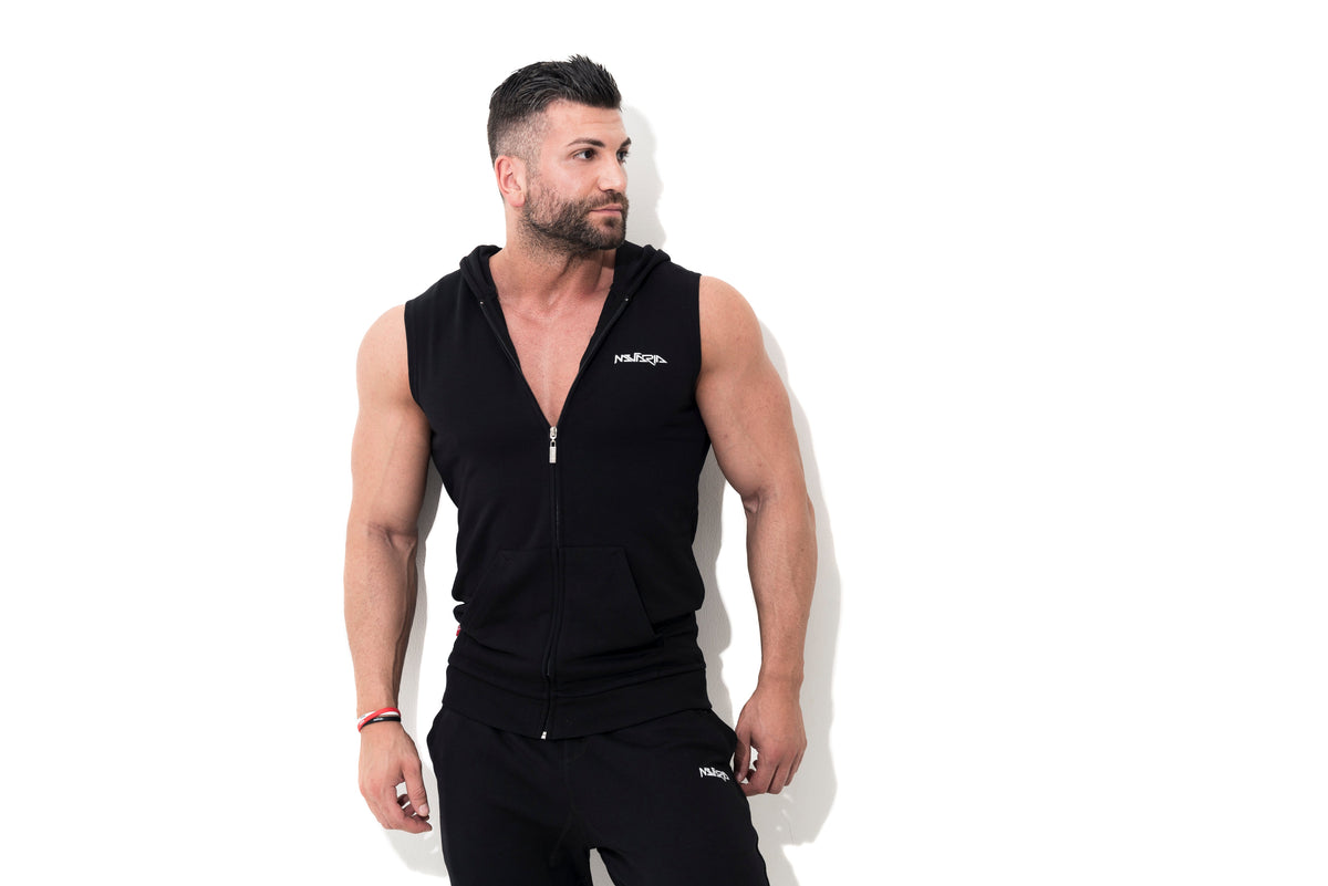 Mutaria Zip Sleeveless Hoodie Black