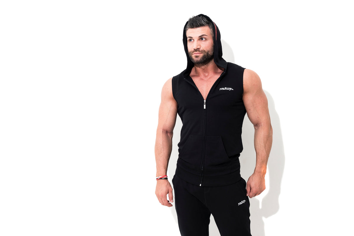 Mutaria Zip Sleeveless Hoodie Black