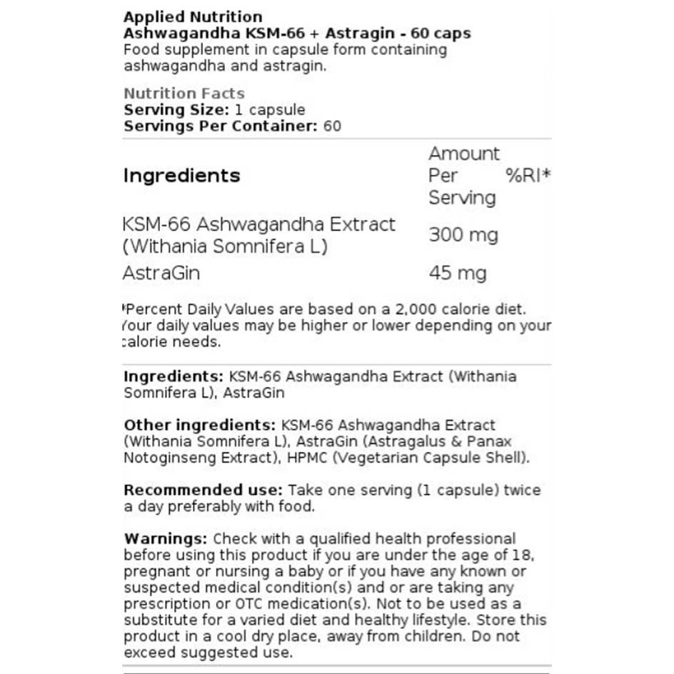 Applied Nutrition Ashwagandha KSM-66  60 caps (BBS Sale)