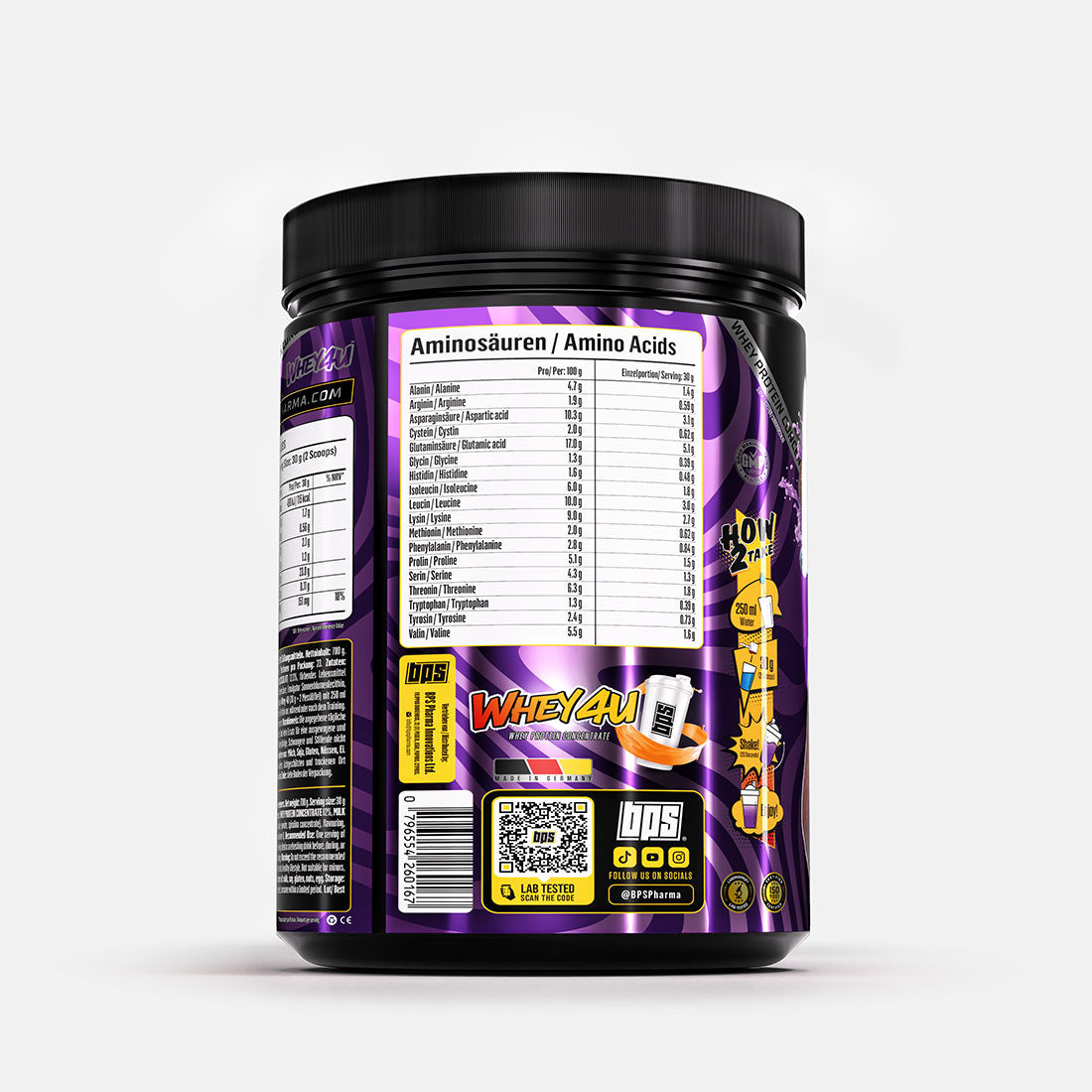 Whey4U Aminosäurenprofil auf der Dose