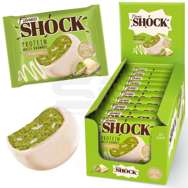 Fitness SHOCK® Protein Brownie 10 x 50g BOX Pistazie & Weisse Schokolade