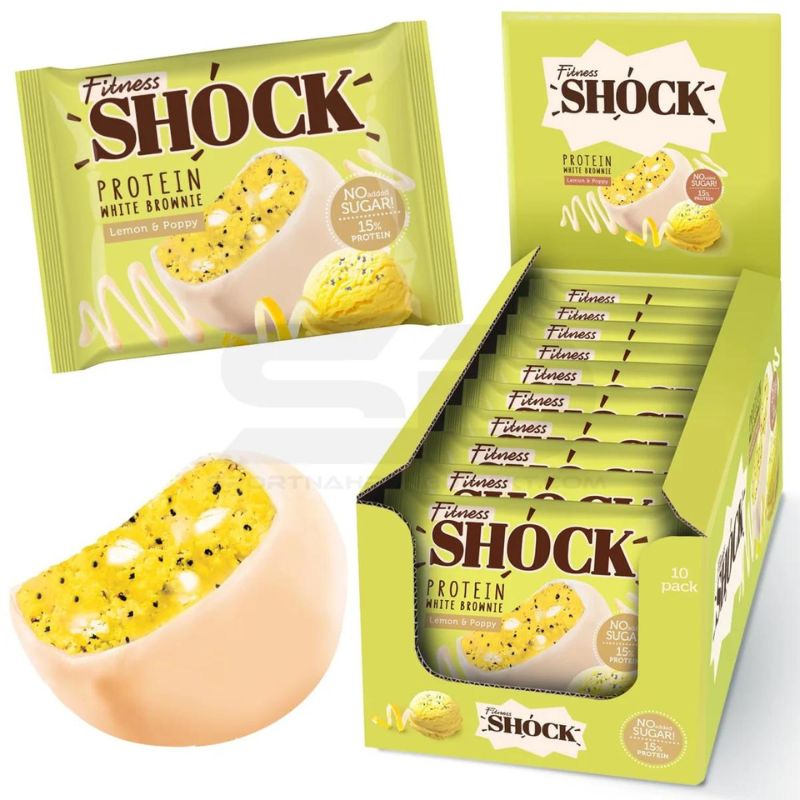Fitness SHOCK® Protein Brownie 10 x 50g BOX Zitrone Mohn