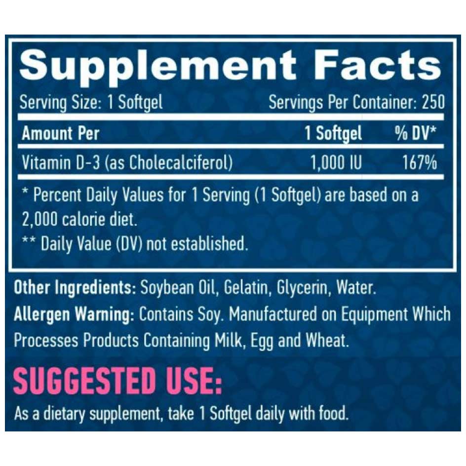 Haya Labs Vitamin D3 - 1000 IU - 250 Softgels