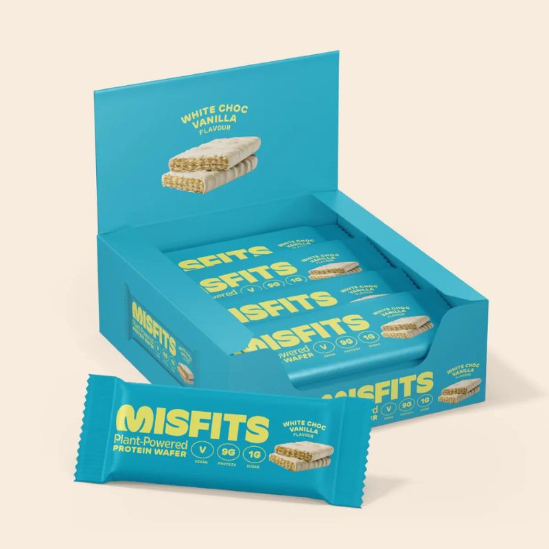 Misfits Vegan Protein Wafers 12x 37g BOX White Chocolate Vanilla (MHD 10/07/24)