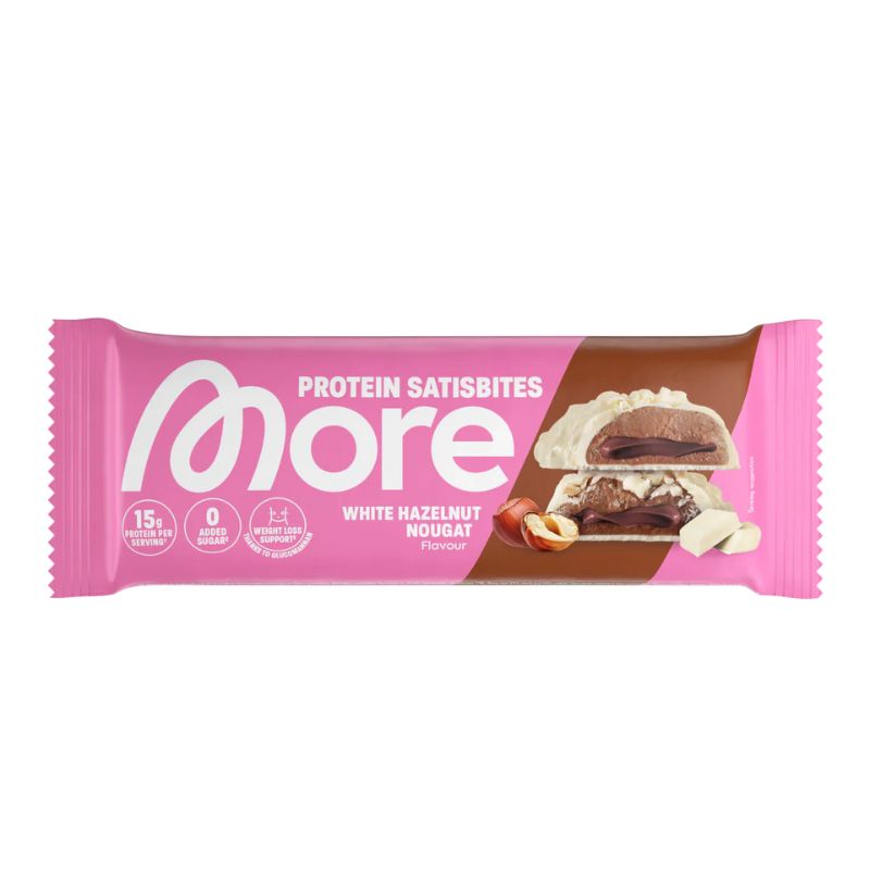 More Protein Satisbites 2 x 25g Bites White Hazelnut Nougat