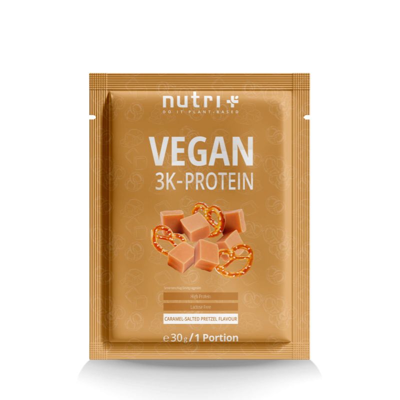 Nutri-Plus Vegan 3K Proteinpulver Probe 30g Caramel Salted Pretzel