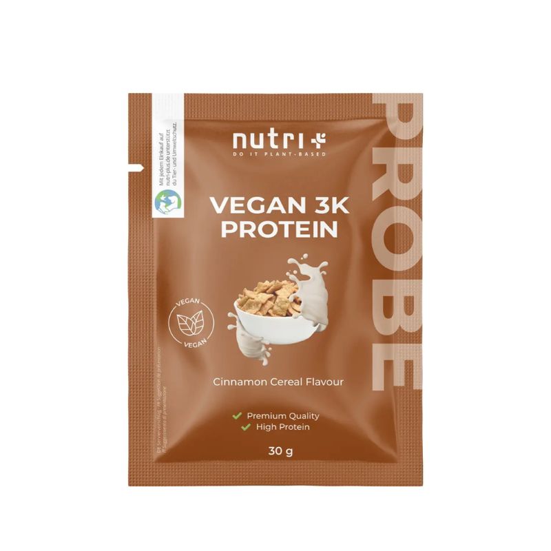 Nutri-Plus Vegan 3K Proteinpulver Probe 30g Cinnamon Cereal