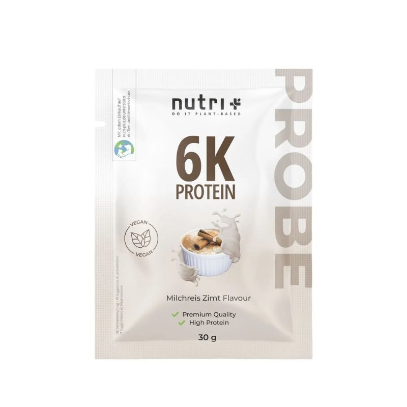 Nutri-Plus Vegan 6K Proteinpulver Probe 30g Milchreis Zimt