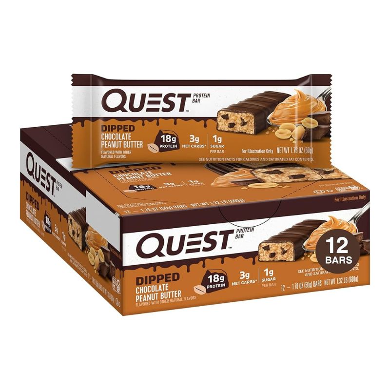 Quest Bar Dipped Proteinriegel 12 x 50g Box Chocolate Peanut Butter