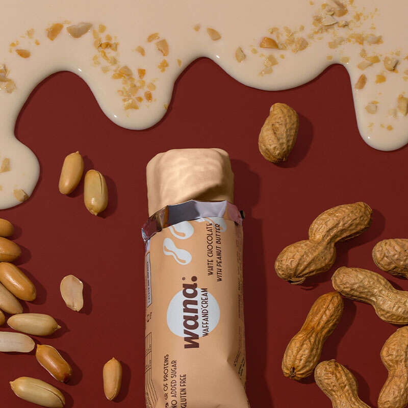 WaNa Protein-Riegel Waff'and Cream | 43g Weisse Schokolade mit Erdnussbutter-Füllung