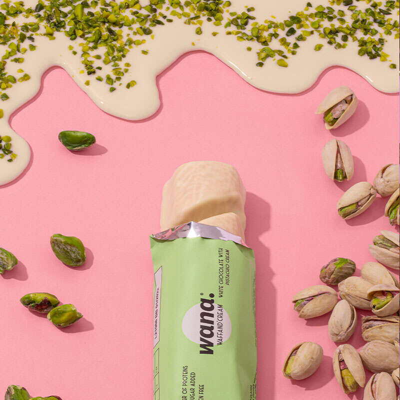 WaNa Protein-Riegel Waff'and Cream | 43g Weisse Schokolade mit Pistazien-Creme-Füllung