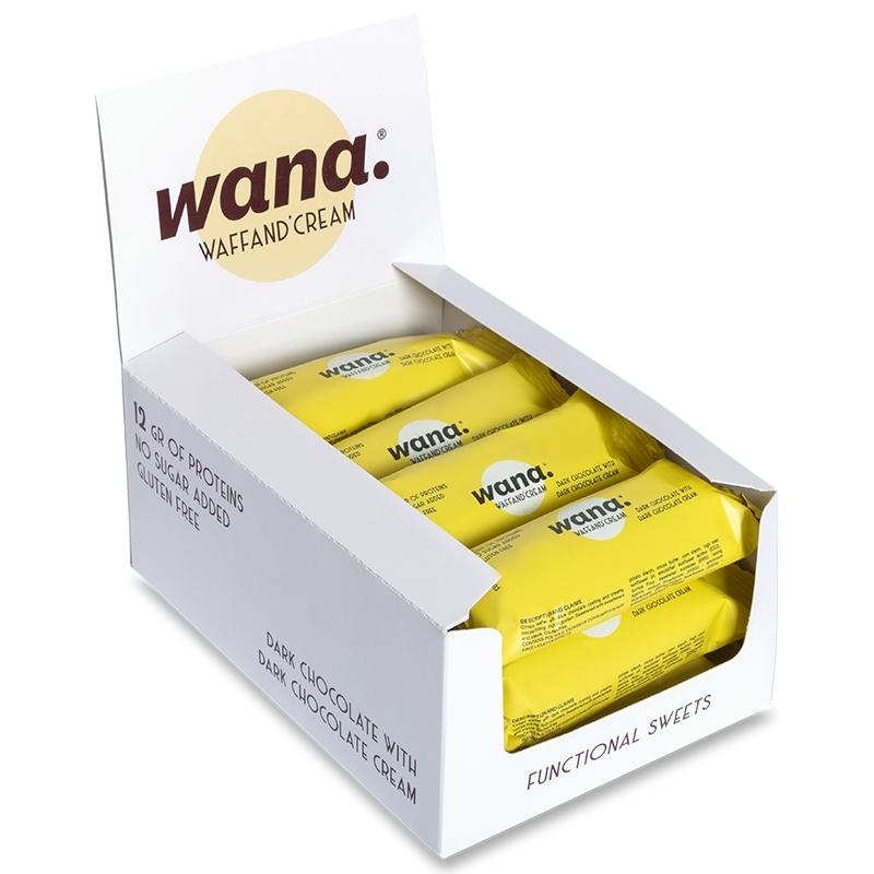 WaNa Protein-Riegel Waff'and Cream BOX  | 12x43g Dunkle Schokolade mit dunkler Schokoladen-Creme-Füllung