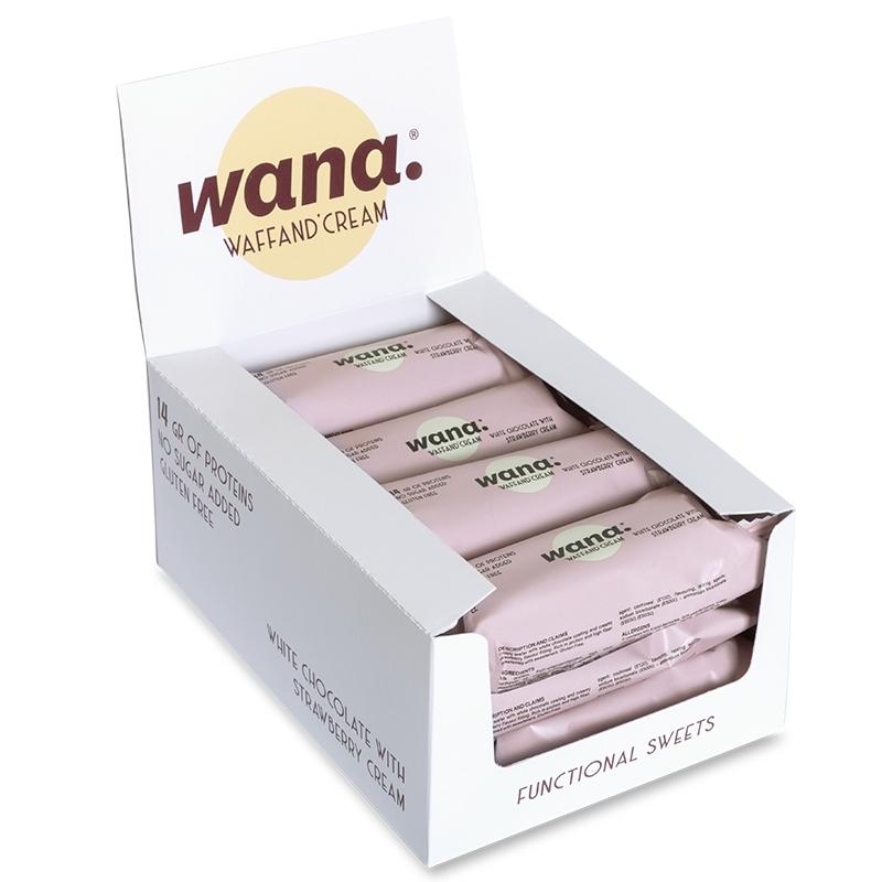 WaNa Protein-Riegel Waff'and Cream BOX  | 12x43g Weisse Schokolade mit Erdbeer-Creme-Füllung