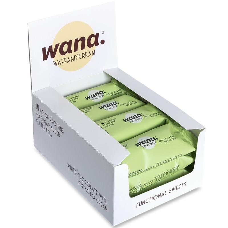 WaNa Protein-Riegel Waff'and Cream BOX  | 12x43g Weisse Schokolade mit Pistazien-Creme-Füllung
